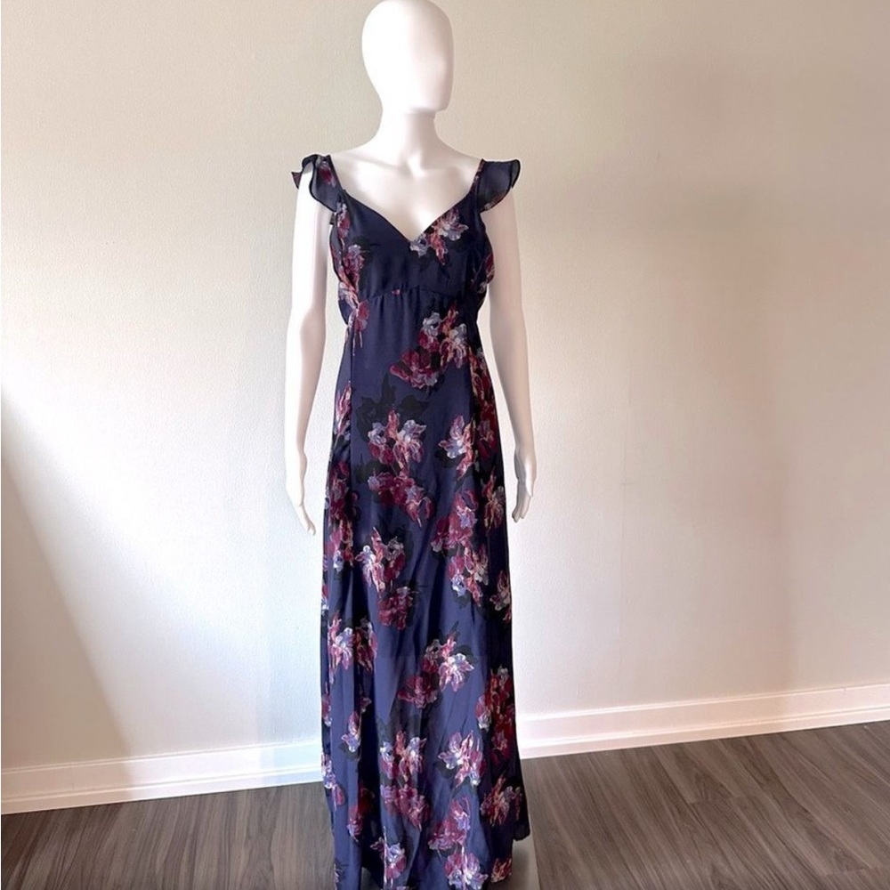 Japna Floral Flutter Sleeve Maxi Dress Purple Large